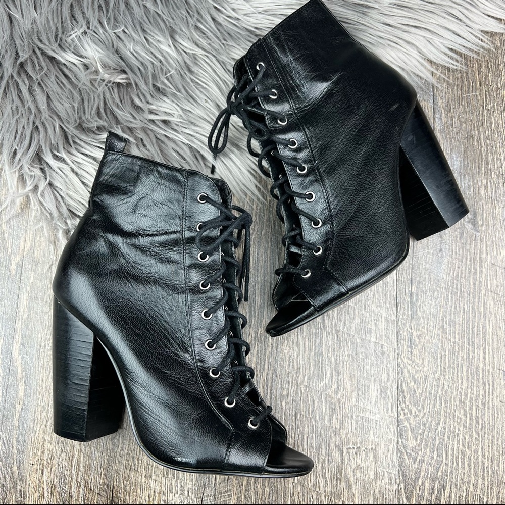 Kelsi Dagger Open Toe Lace-Up Booties